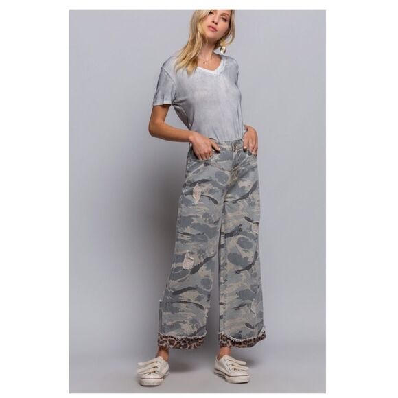 POL Grey Camo Jeans with Leopard Trim - Picture 9 of 15